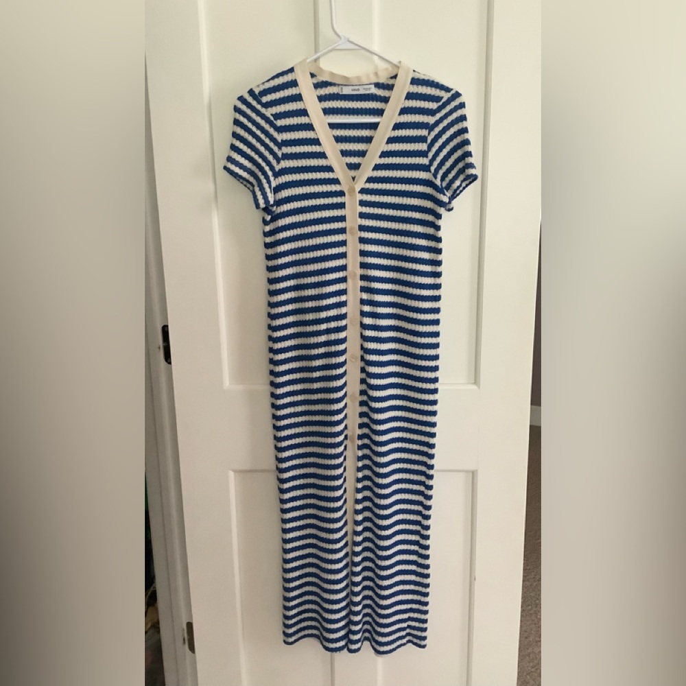 Mango Blue and White Striped Maxi Dress
